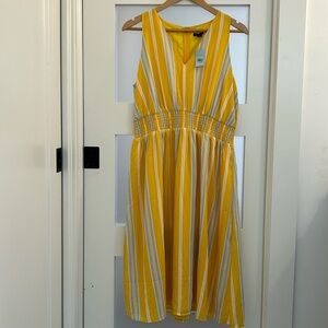 Ann Taylor Stripe Smocked Waist Maxi Dress Yellow Sleeveless Large Petite